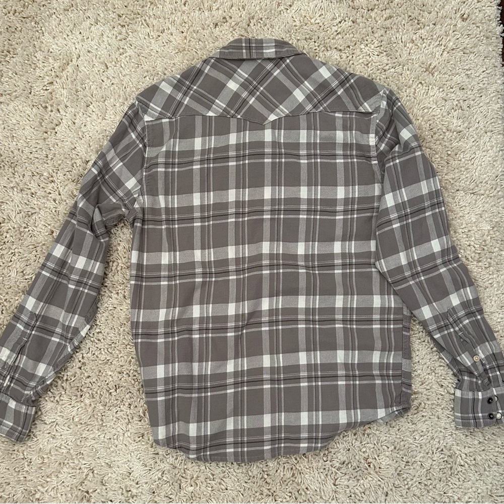 Lucky Brand Gray Cotton Saturday Stretch Long Sleeve Plaid Shirt Mens Size M